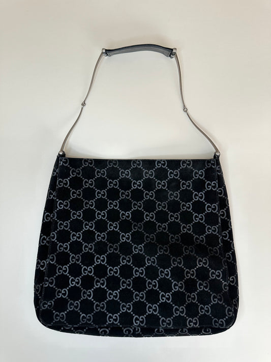 Gucci Black Suede Monogram Hobo