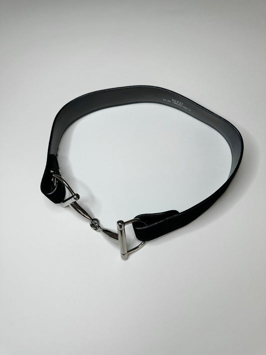 Gucci Black Suede Horsebit Belt 70