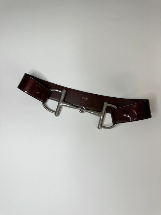 Gucci Burgundy Patent Leather Horsebit Belt 75