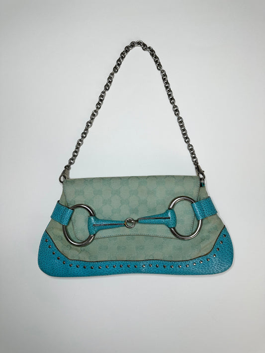 Gucci Turquoise Monogram Horsebit Clutch Bag