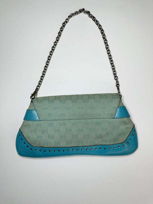 Gucci Turquoise Monogram Horsebit Clutch Bag