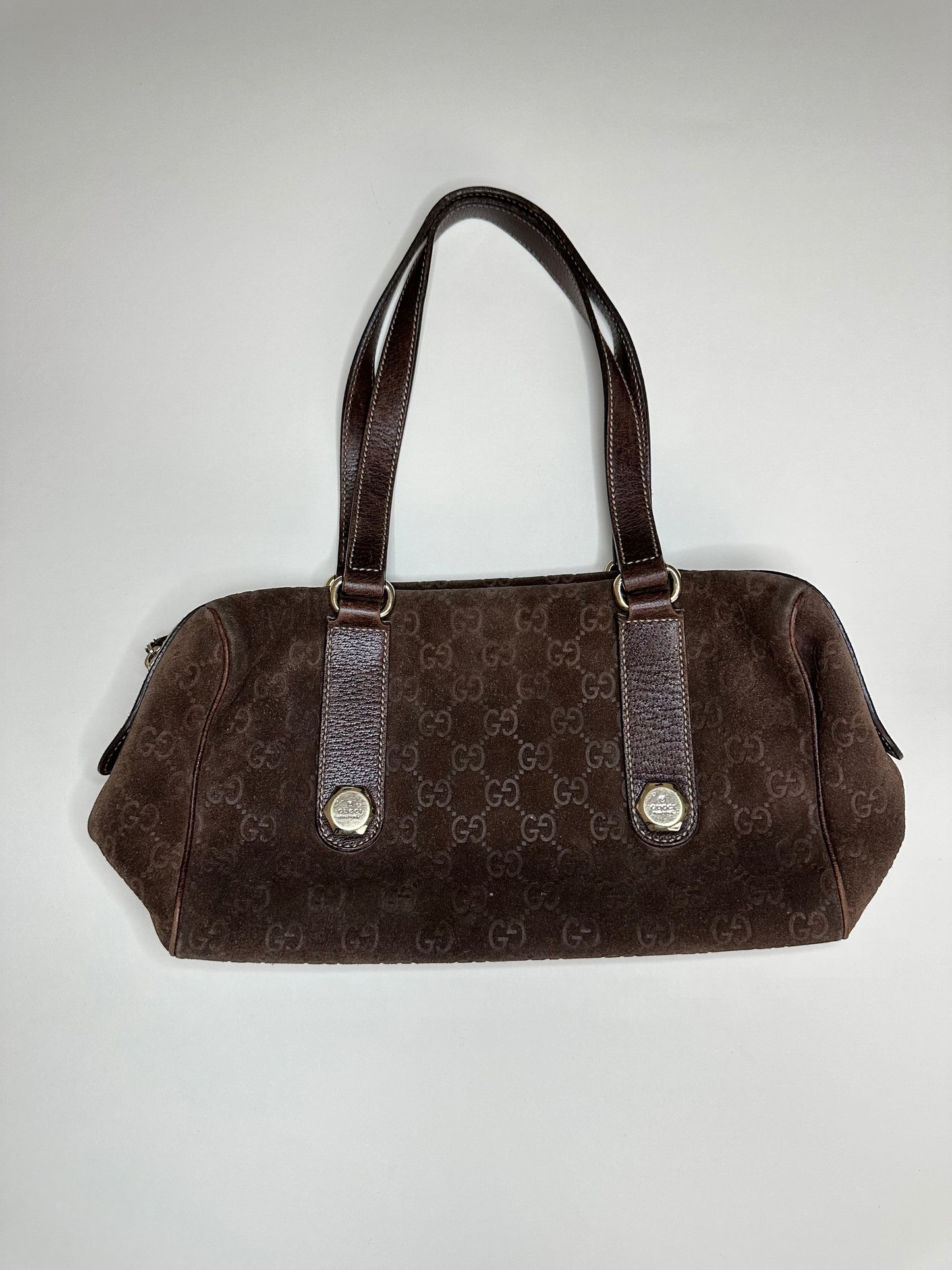 Gucci Brown Suede Monogram Bag