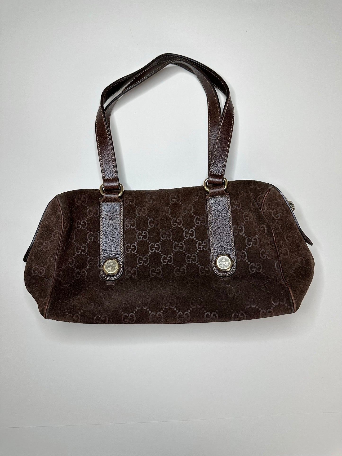 Gucci Brown Suede Monogram Bag