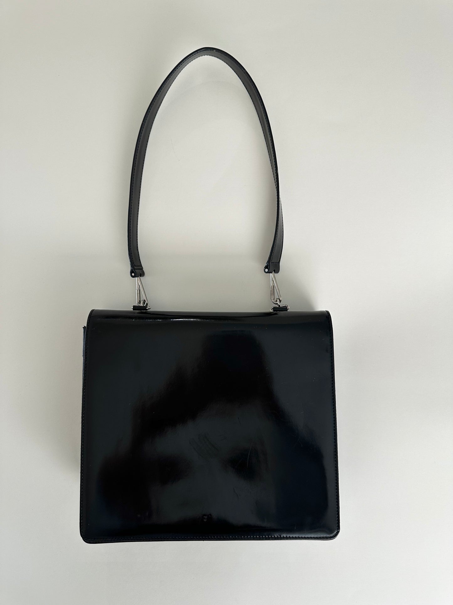 Gucci Black Patent Slim Horsebit Shoulder Bag