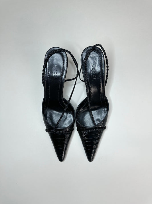 Gucci Black Croc Slingbacks 35.5