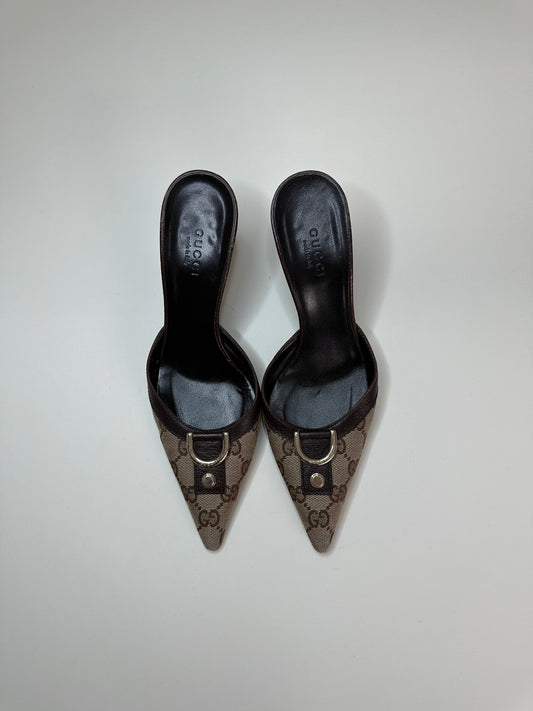 Gucci Monogram Brown Mules 35.5