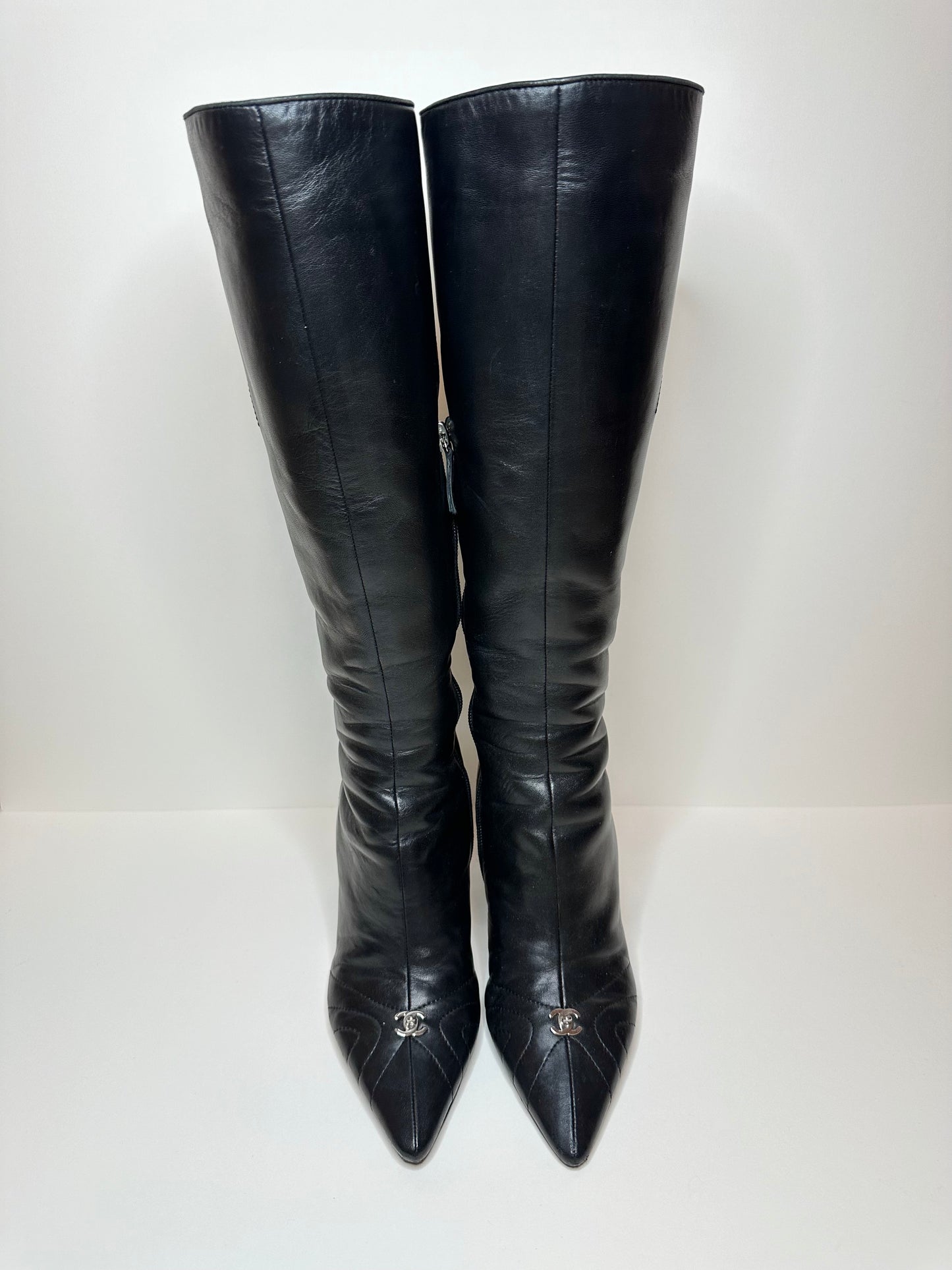 Chanel Black Leather Turnlock Boots 35