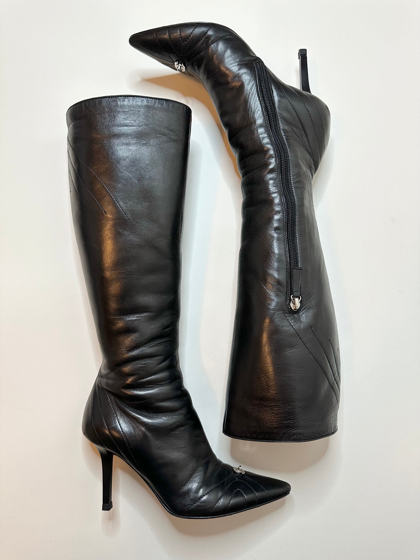 Chanel Black Leather Turnlock Boots 35