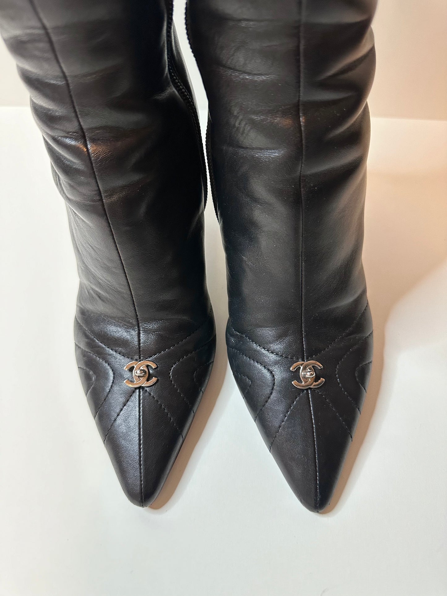 Chanel Black Leather Turnlock Boots 35