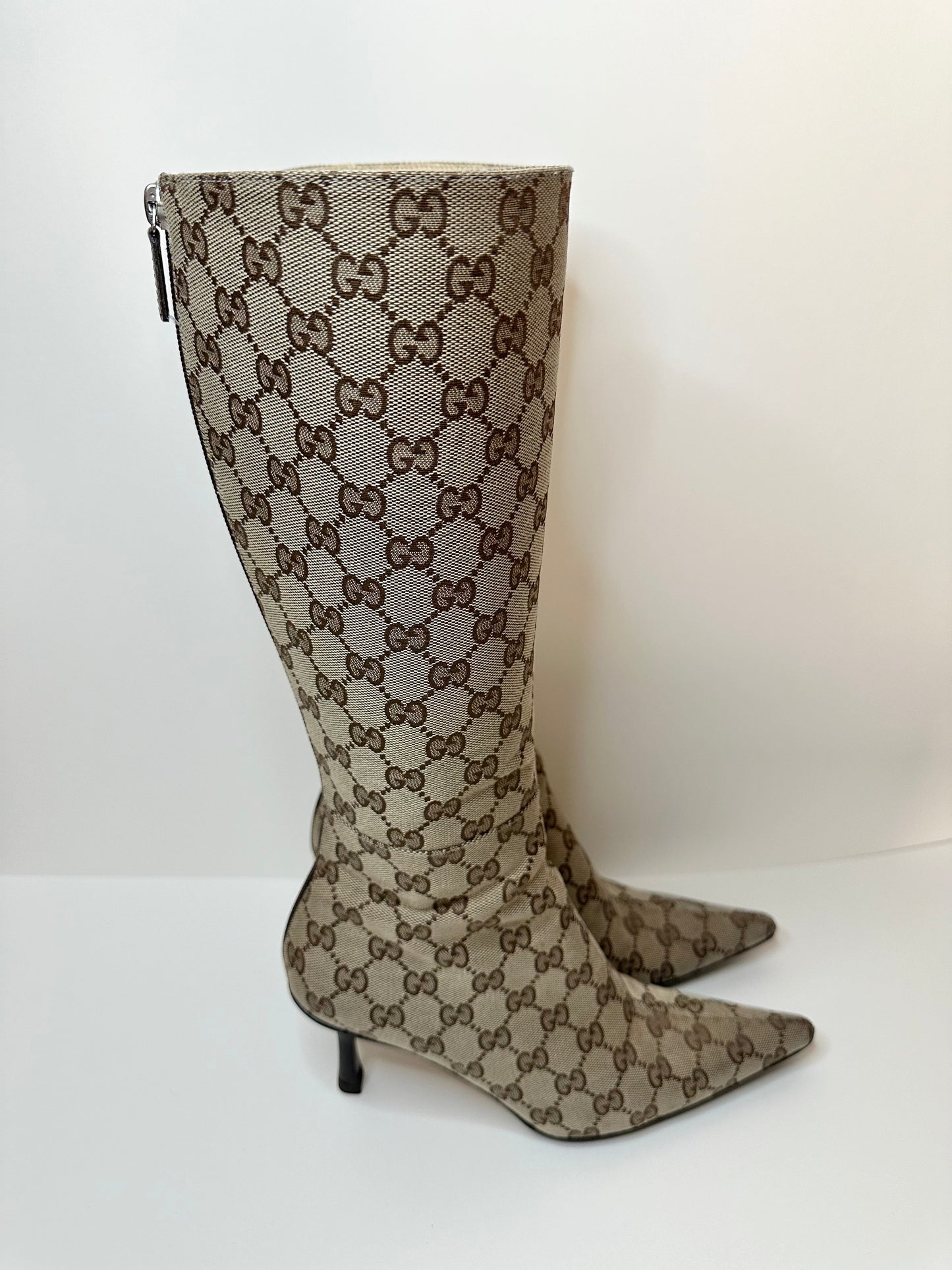 Gucci Beige Monogram Boots 38