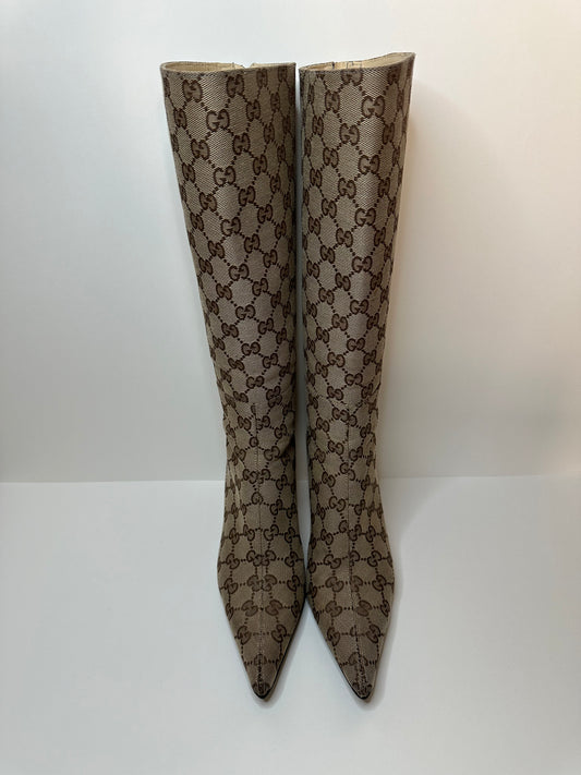 Gucci Beige Monogram Boots 38