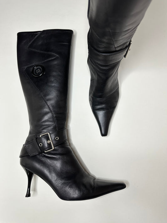 Escada Black Leather Boots 37.5