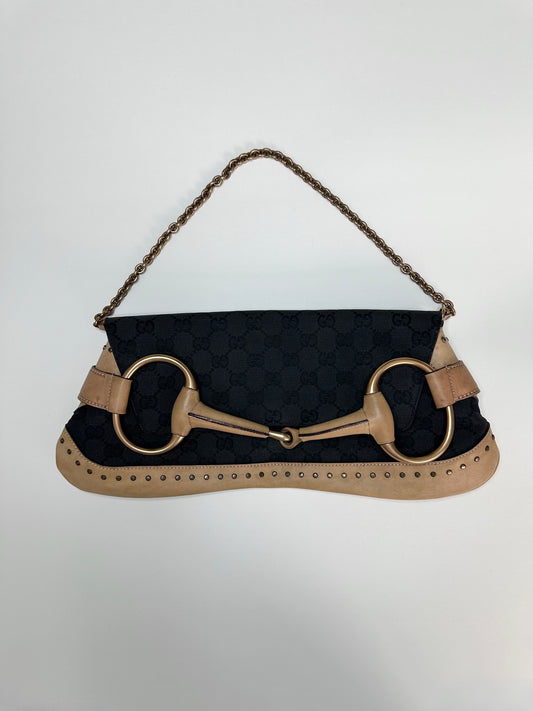 Gucci Black Monogram Horsebit Clutch Bag