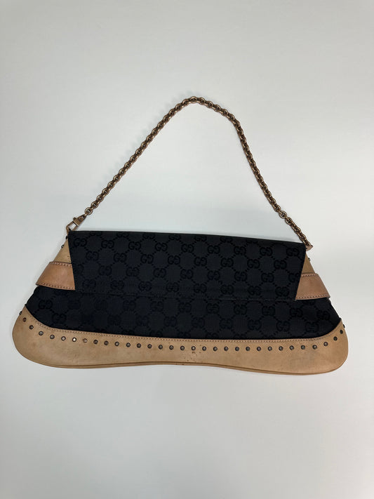 Gucci Black Monogram Horsebit Clutch Bag