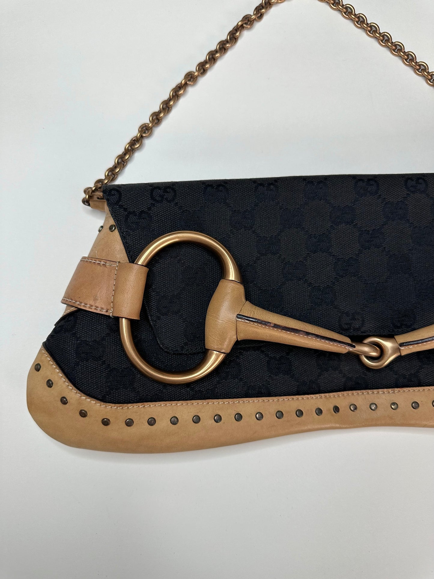 Gucci Black Monogram Horsebit Clutch Bag