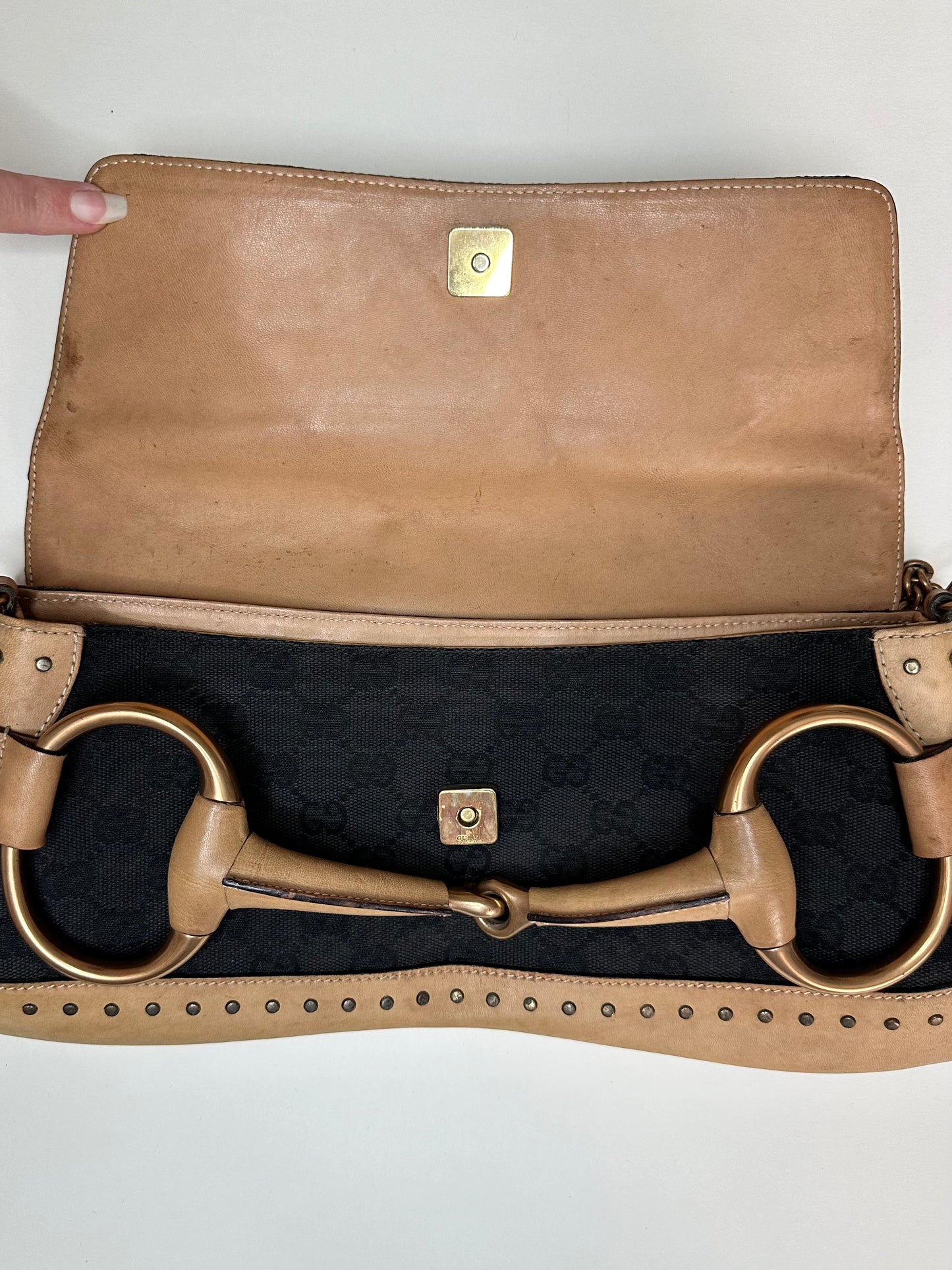 Gucci Black Monogram Horsebit Clutch Bag