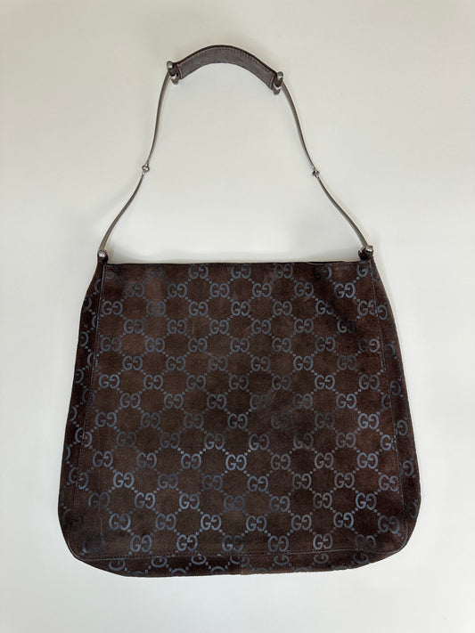 Gucci Brown Suede Monogram Hobo