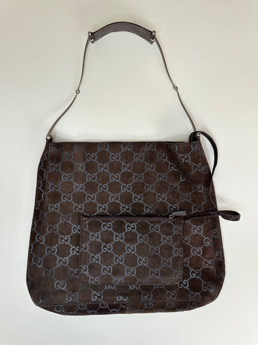 Gucci Brown Suede Monogram Hobo