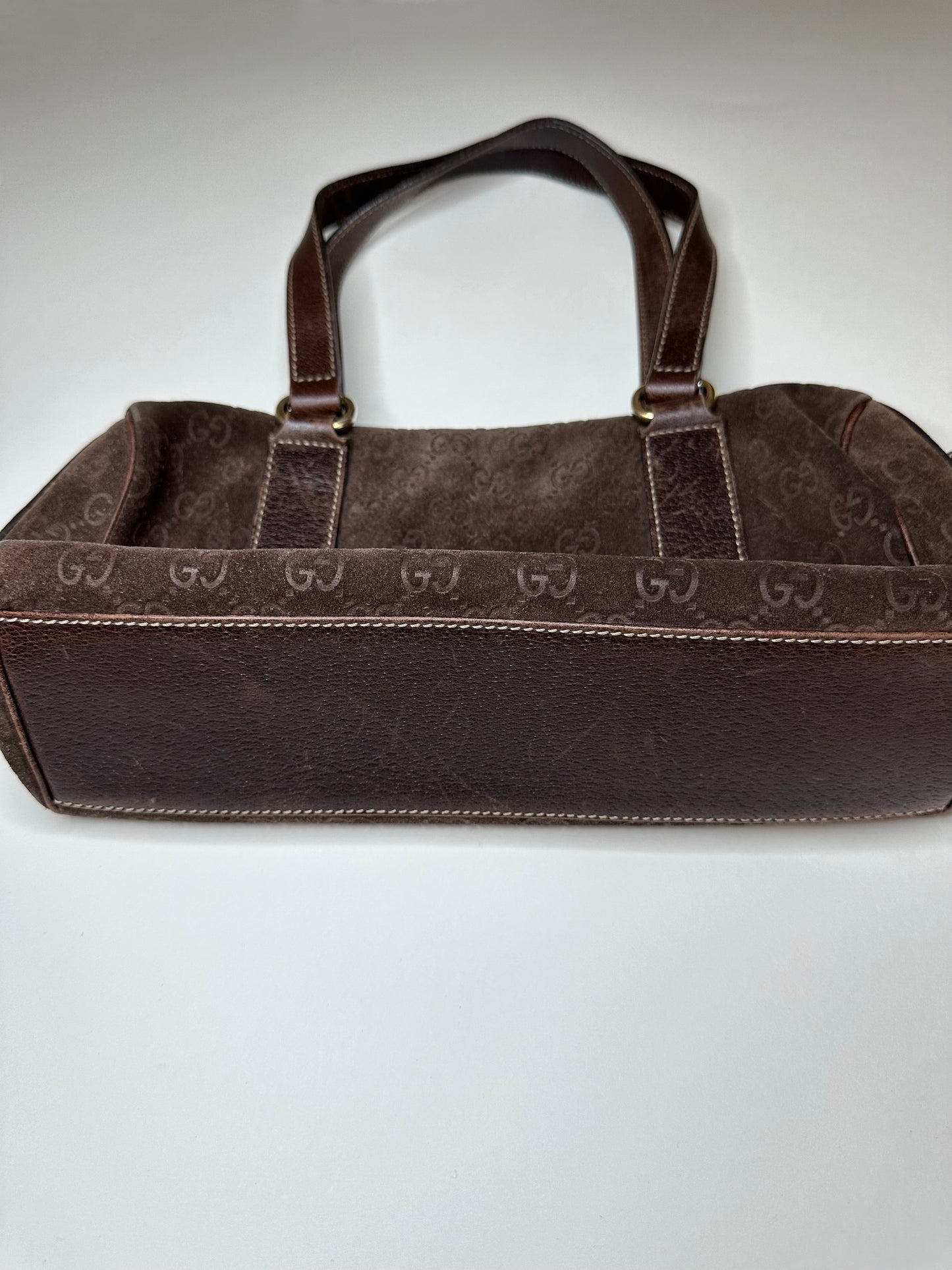 Gucci Brown Suede Monogram Bag