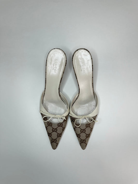 Gucci Monogram Cream Mules US 9