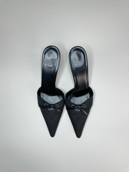 Gucci Black Monogram Mules 39