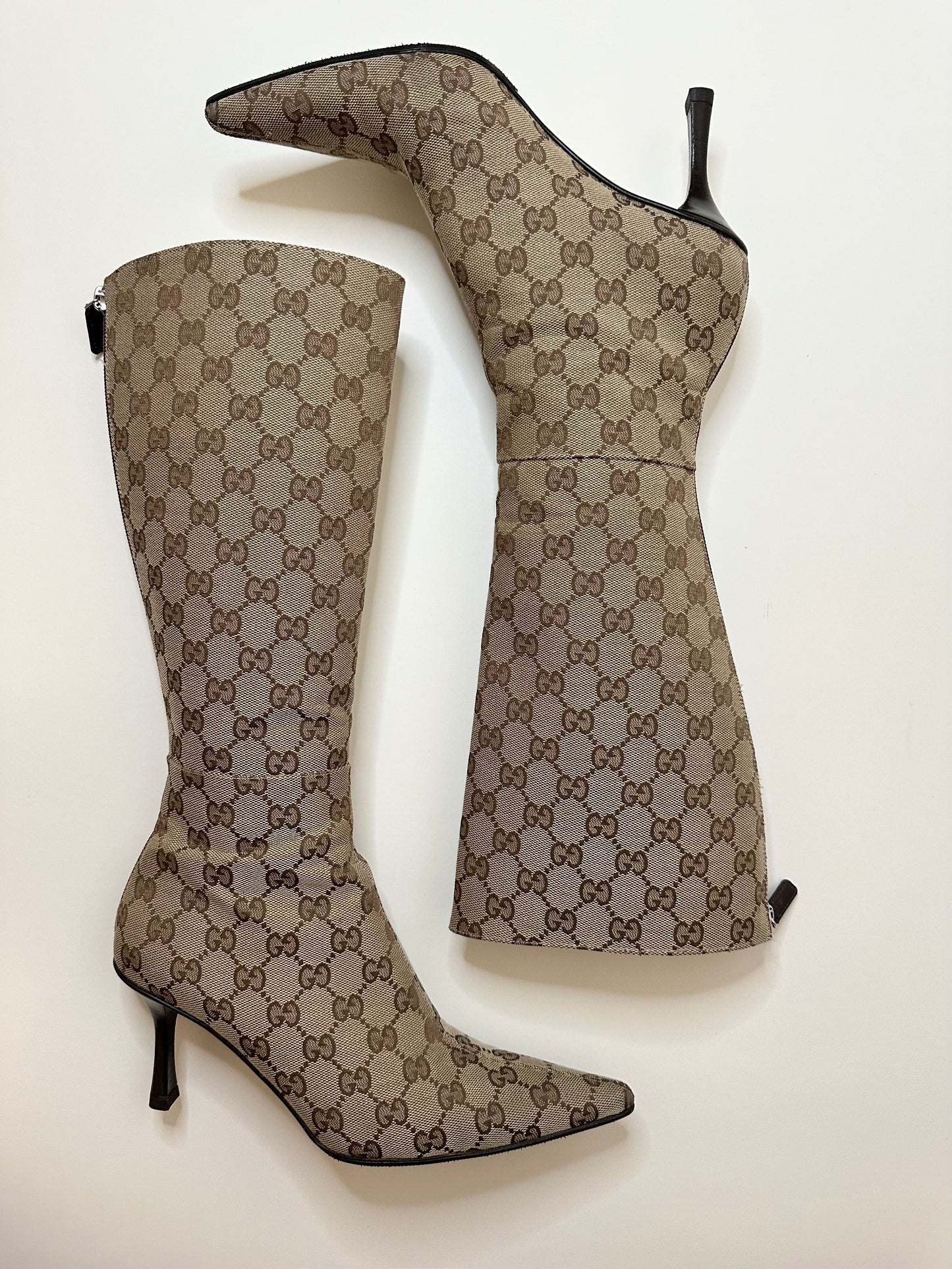 Gucci Beige Monogram Boots 38